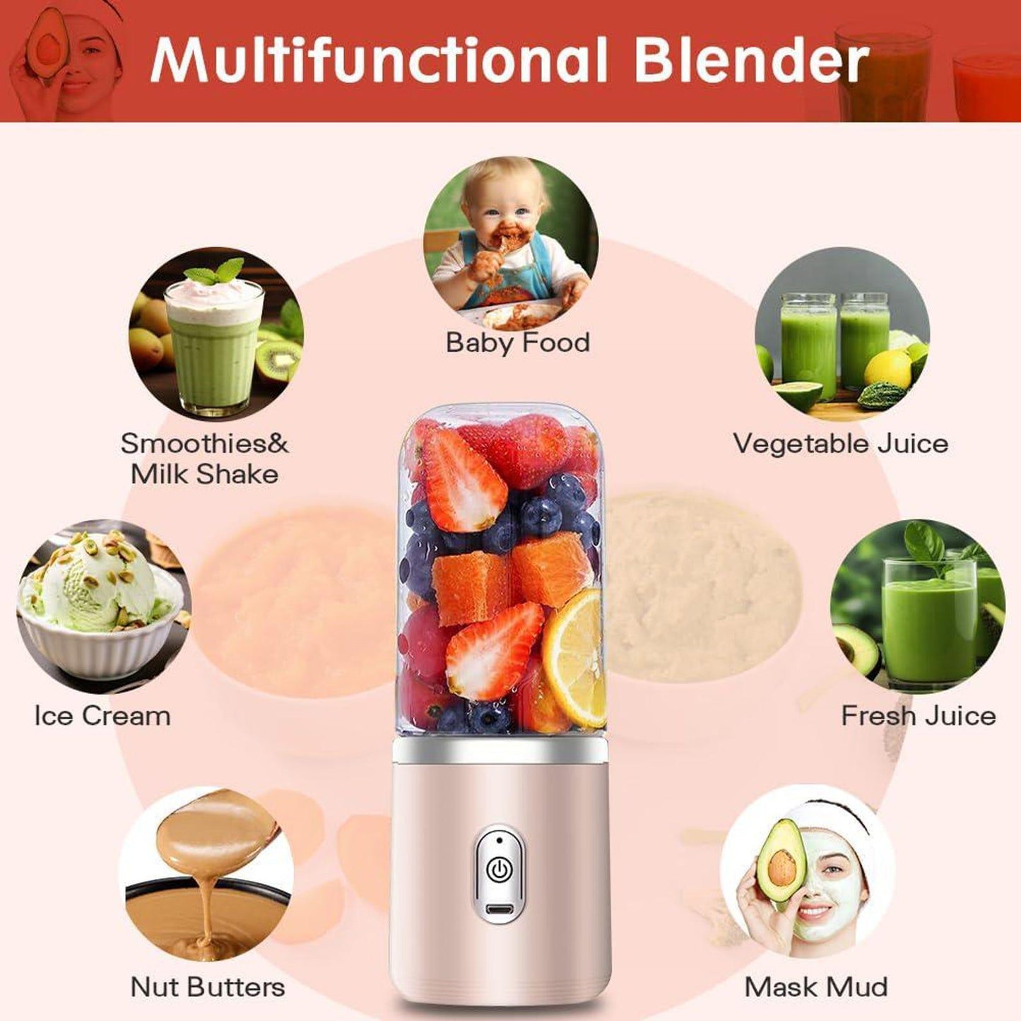 Frullatore Portatile USB per Smoothie e Frullati – Mini Blender Ricaricabile da Viaggio